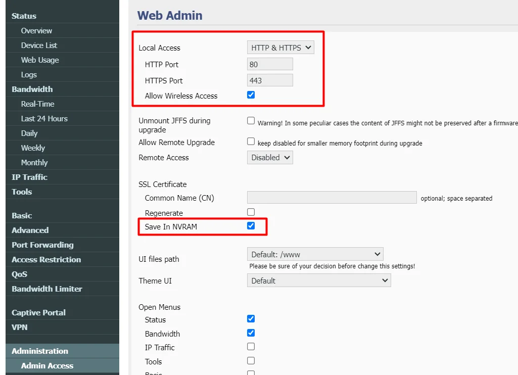 Enable HTTPS Web Admin Access