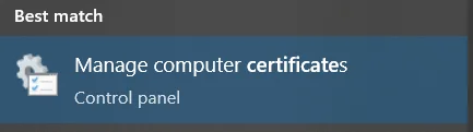 "Manage computer certificates" search result